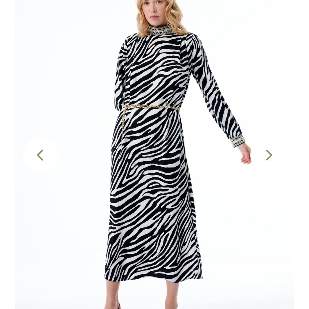 Chic Zebra Pattern Long Sleeve Dress